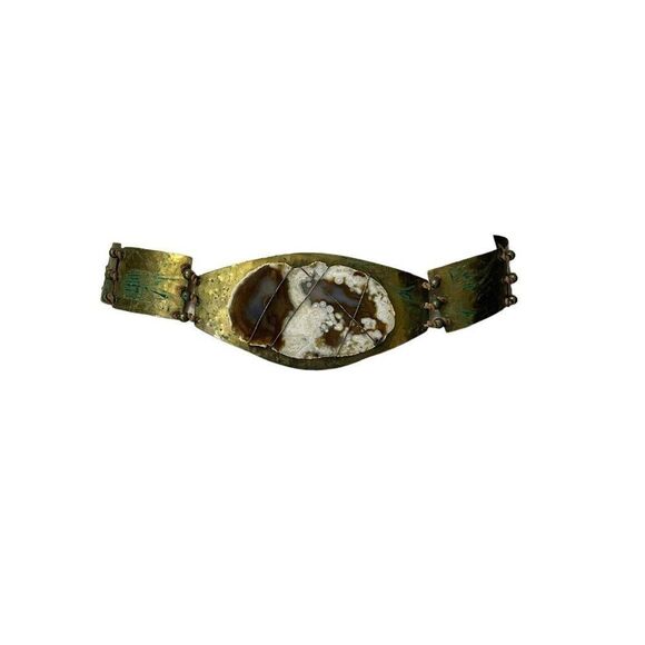 Statement Artisan  Hand Bade Brutalist Wide Panel Boho Metal Agate Belt Only - Picture 2 of 16